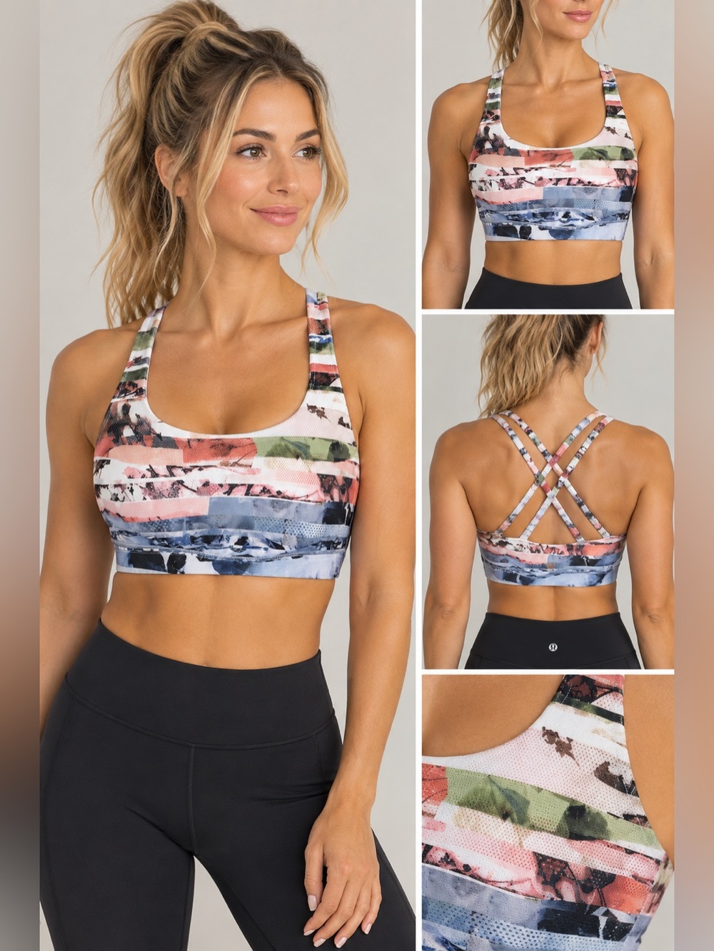 Lululemon Multicolor Strappy Sports Bra Size 4 with Inserts